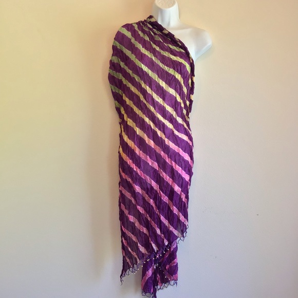 New Beach Purple Eggplant Striped Scarf Wrap Pareo - Picture 9 of 11